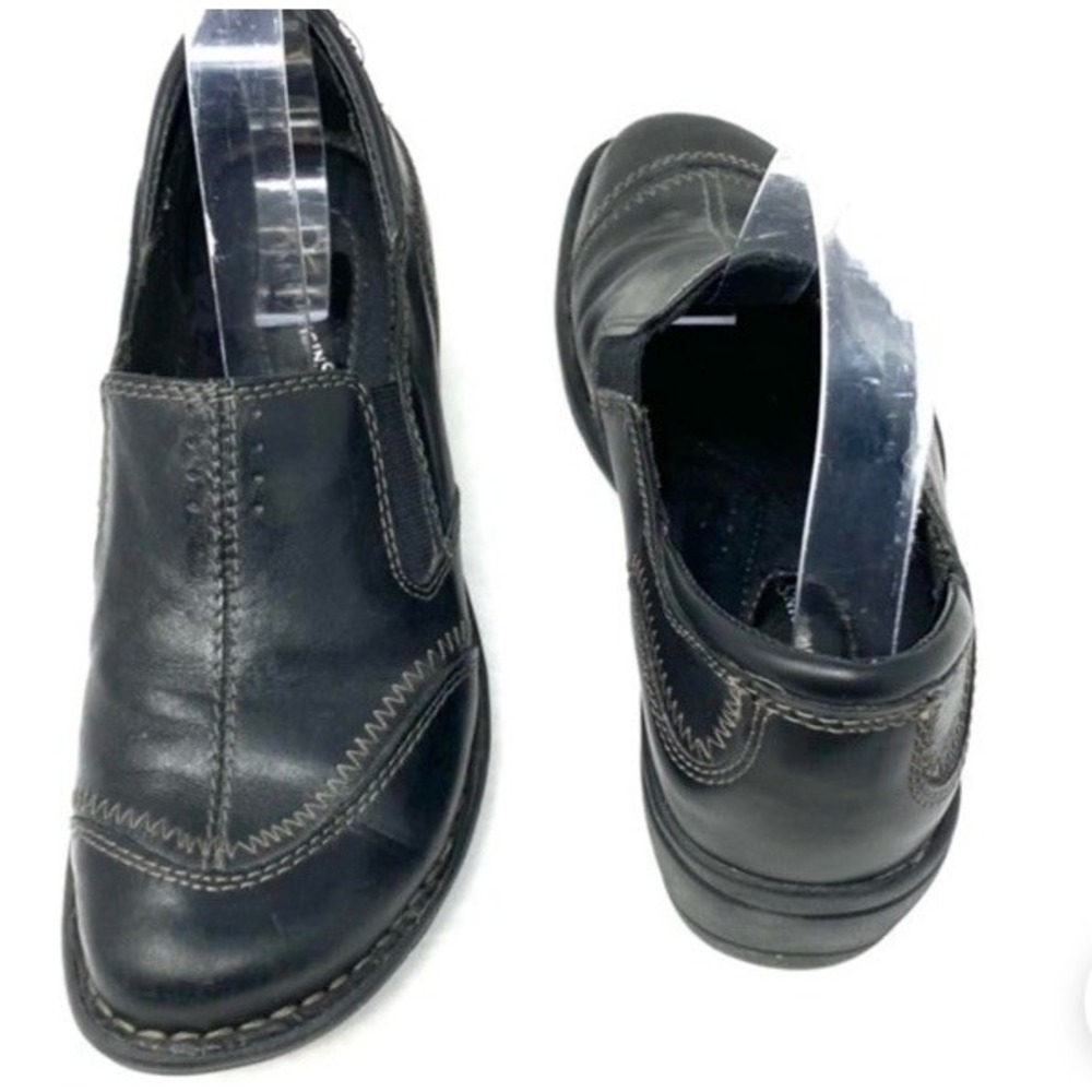 Earth Origins Victoria Black Leather Clog Heel Loafers Women's Size 7.5